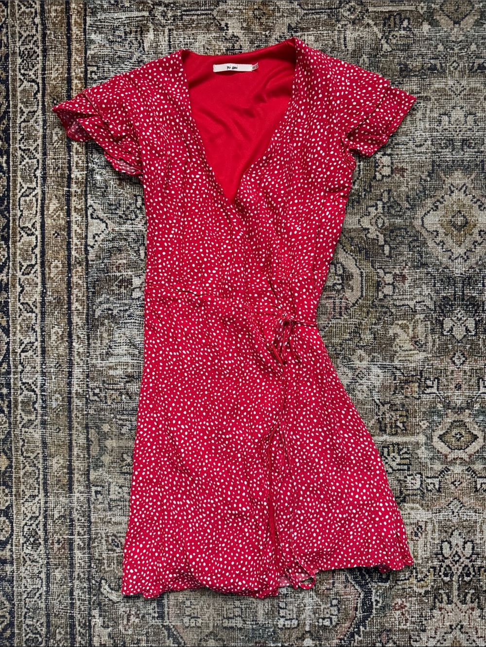 miami Red White Polka Dot Mini Wrap Dress